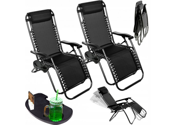 Набор 2 шт. шезлонги  ZANO ZERO GRAVITY BLACK до 120 кг.!