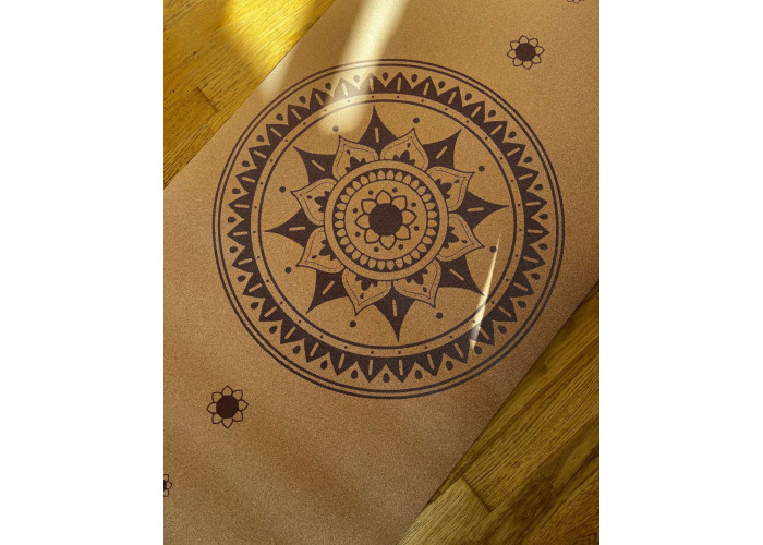Коврик для йоги Rao Garuda Mandala пробковый 183x68x0.5 см Бежевый